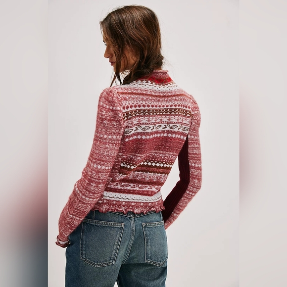 Free People Red and White Patterned Sweater - Picture 3 of 4